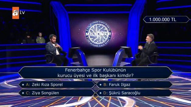 Milyoner’e damga vuran 1 milyon TL’lik Fenerbahçe sorusu: İlk başkanı kimdir?